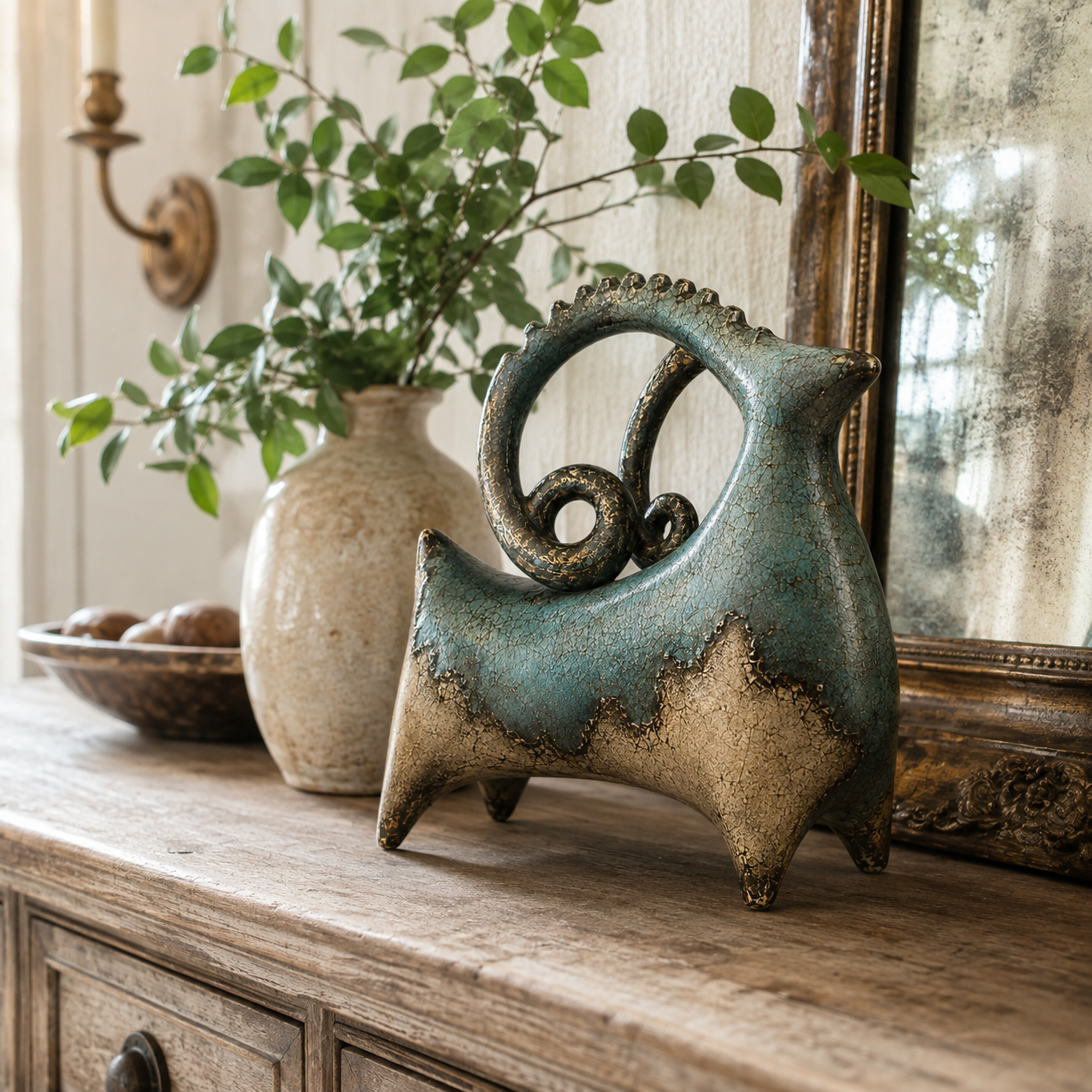 Vintage Patina Ram Sculpture
