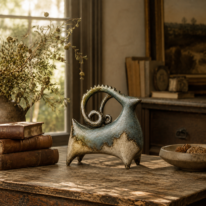 Vintage Patina Ram Sculpture