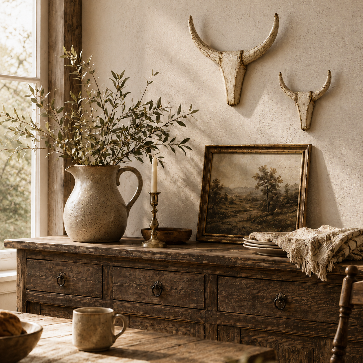 Vintage Distressed Longhorn Wall Sculpture