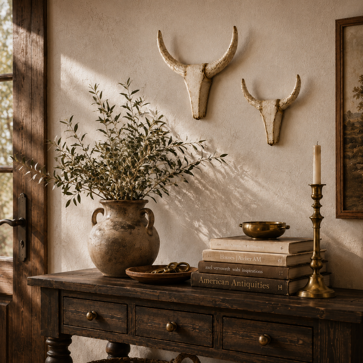 Vintage Distressed Longhorn Wall Sculpture