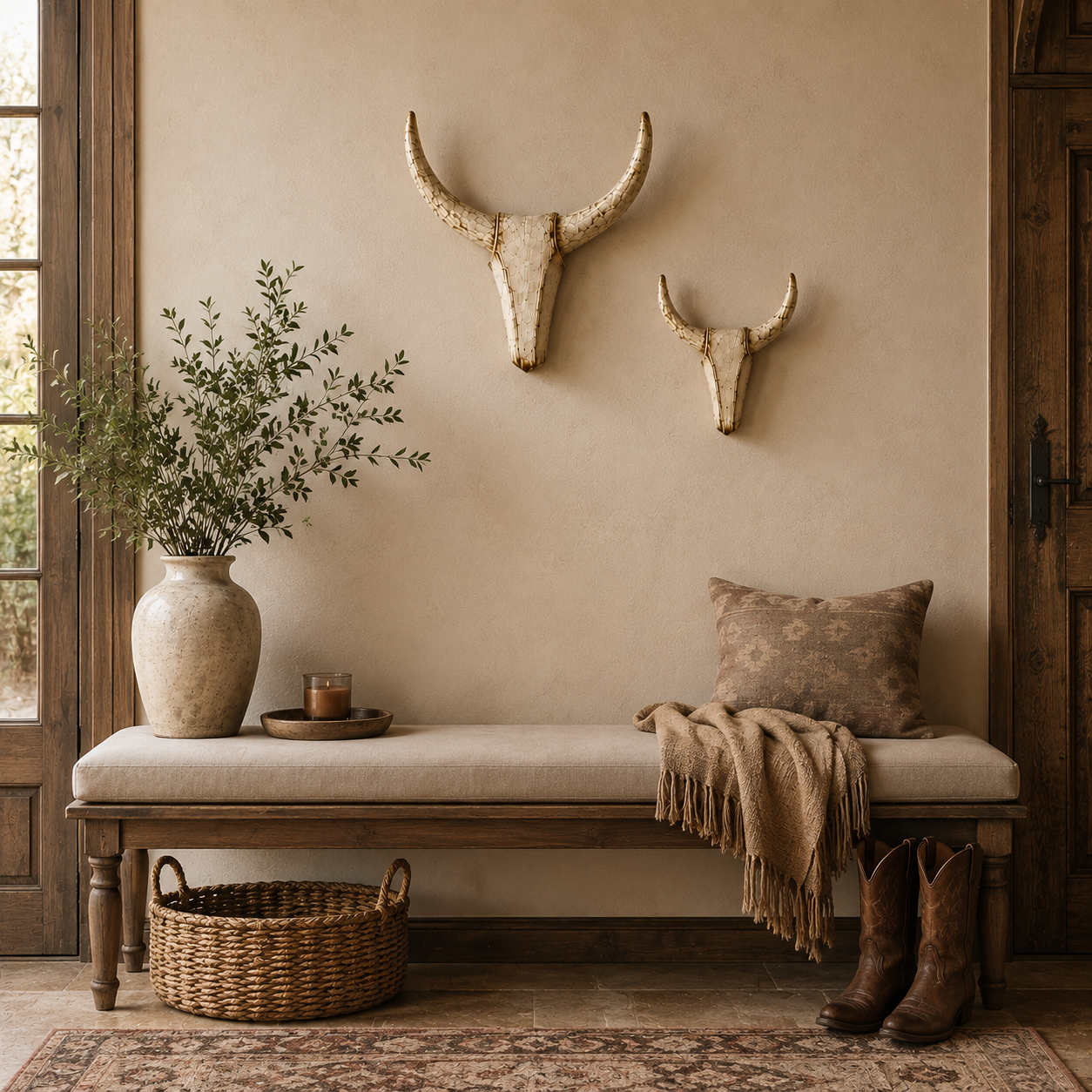 Vintage Distressed Longhorn Wall Sculpture