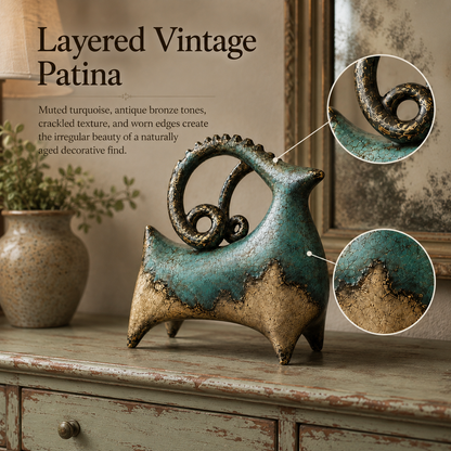 Vintage Patina Ram Sculpture