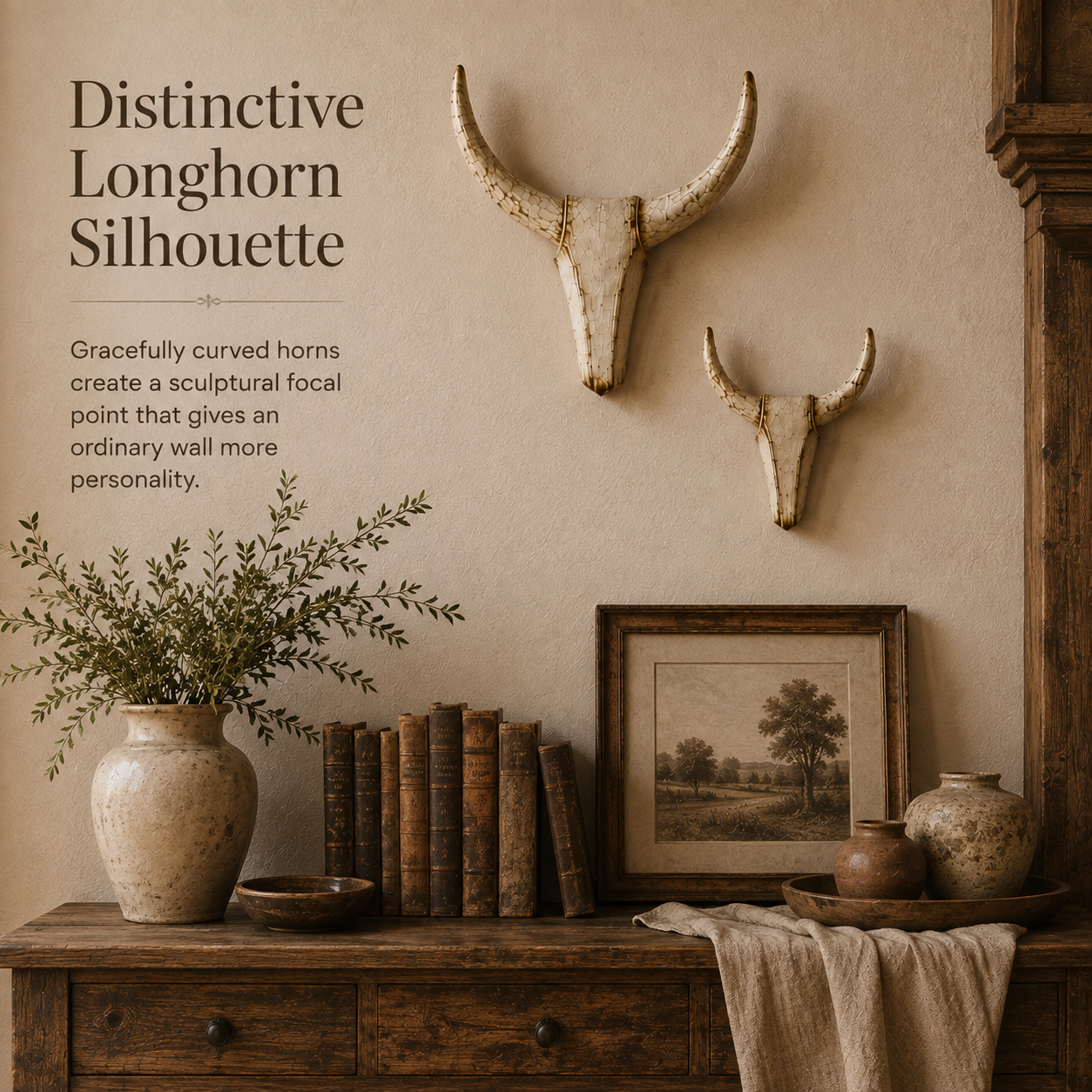 Vintage Distressed Longhorn Wall Sculpture