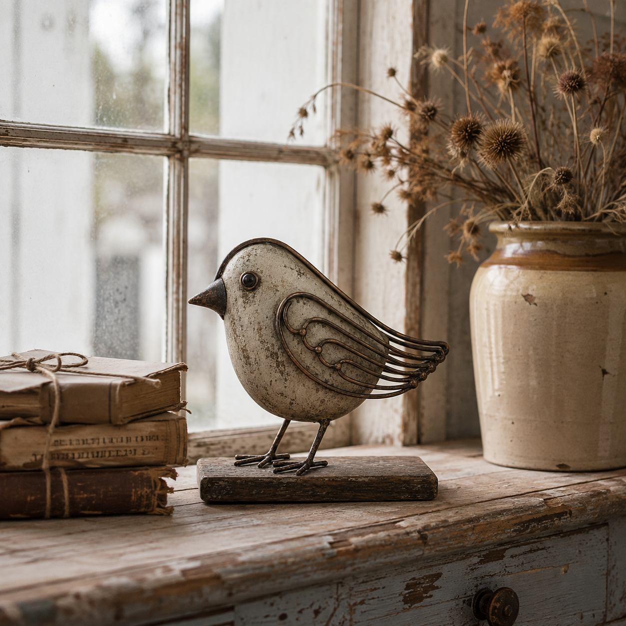 Vintage  Wire Wing Bird Sculpture