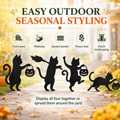 🐈‍⬛ Playful Metal Black Cat Garden Stakes – Set of 4 for Fall & Halloween Décor