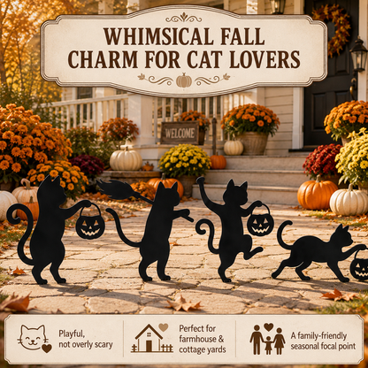🐈‍⬛ Playful Metal Black Cat Garden Stakes – Set of 4 for Fall & Halloween Décor
