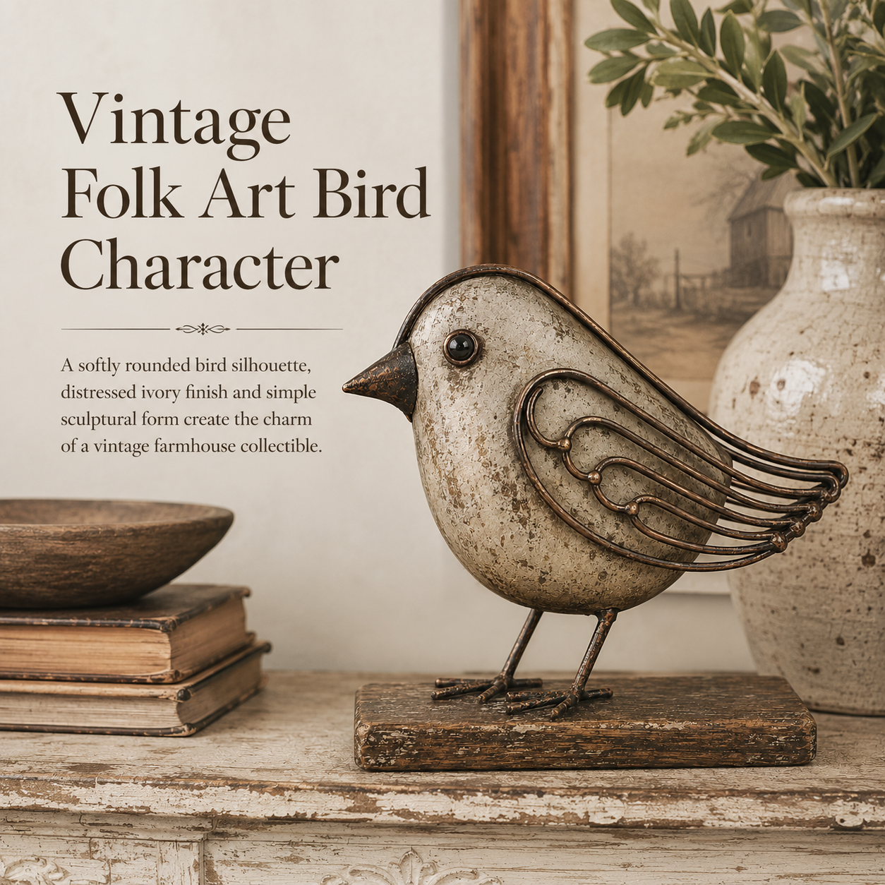 Vintage  Wire Wing Bird Sculpture