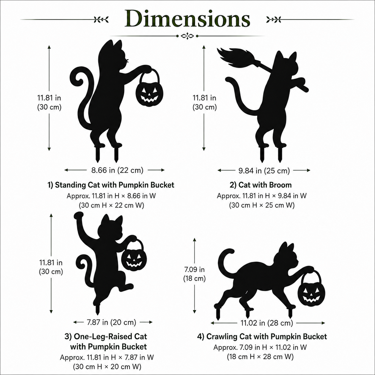 🐈‍⬛ Playful Metal Black Cat Garden Stakes – Set of 4 for Fall & Halloween Décor