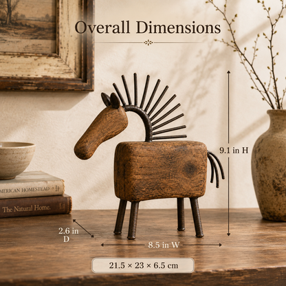 Vintage Primitive Wood & Metal Horse Sculpture