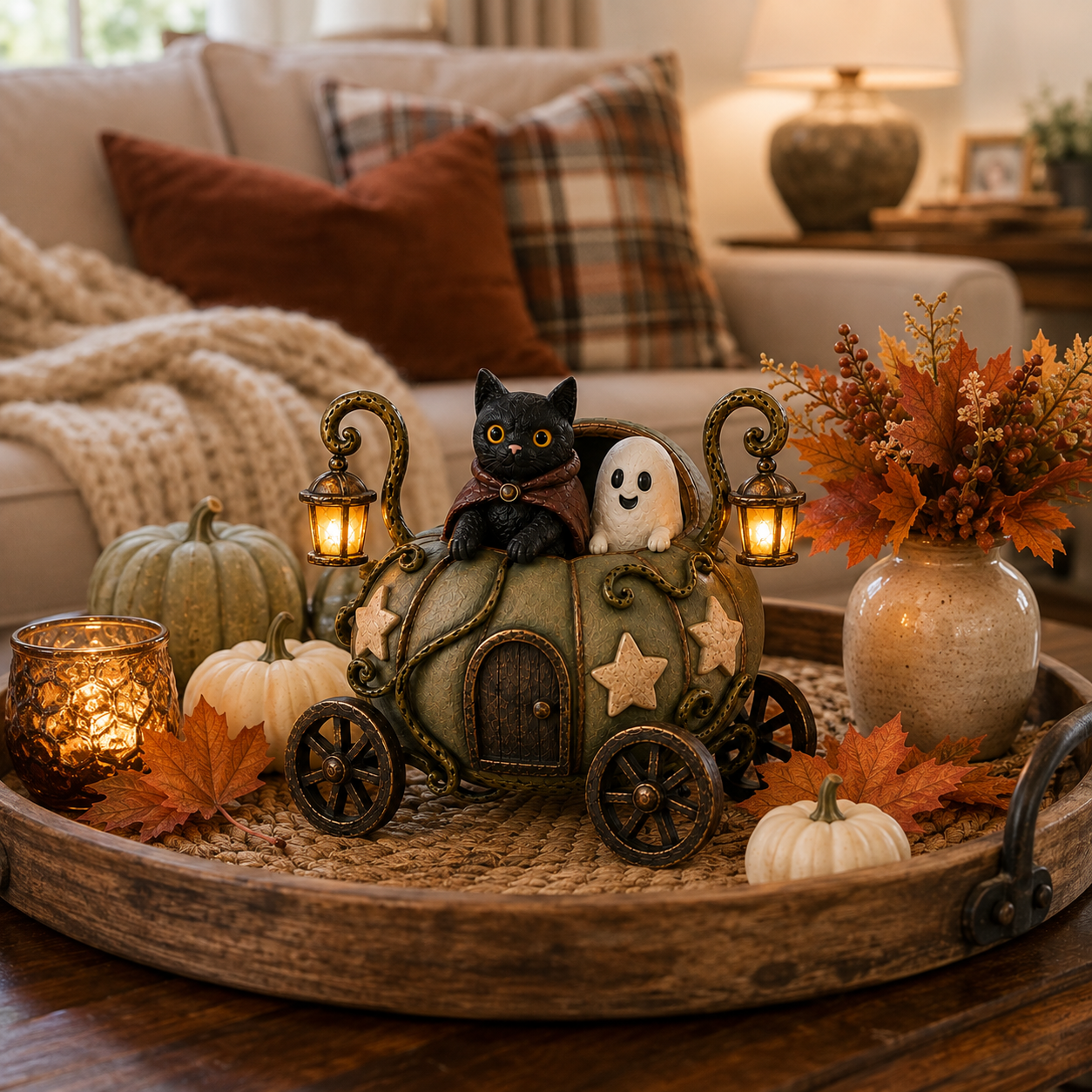 🎃👻🐈‍⬛ Lighted Whimsical Pumpkin Carriage with Cat & Ghost