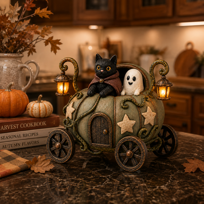 🎃👻🐈‍⬛ Lighted Whimsical Pumpkin Carriage with Cat & Ghost