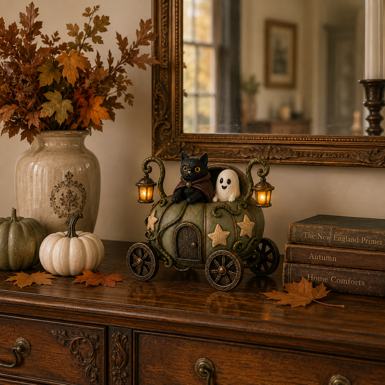 🎃👻🐈‍⬛ Lighted Whimsical Pumpkin Carriage with Cat & Ghost