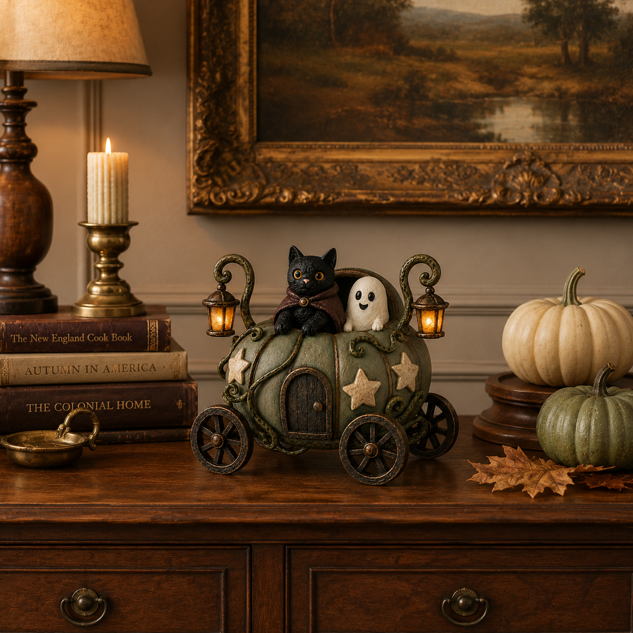 🎃👻🐈‍⬛ Lighted Whimsical Pumpkin Carriage with Cat & Ghost