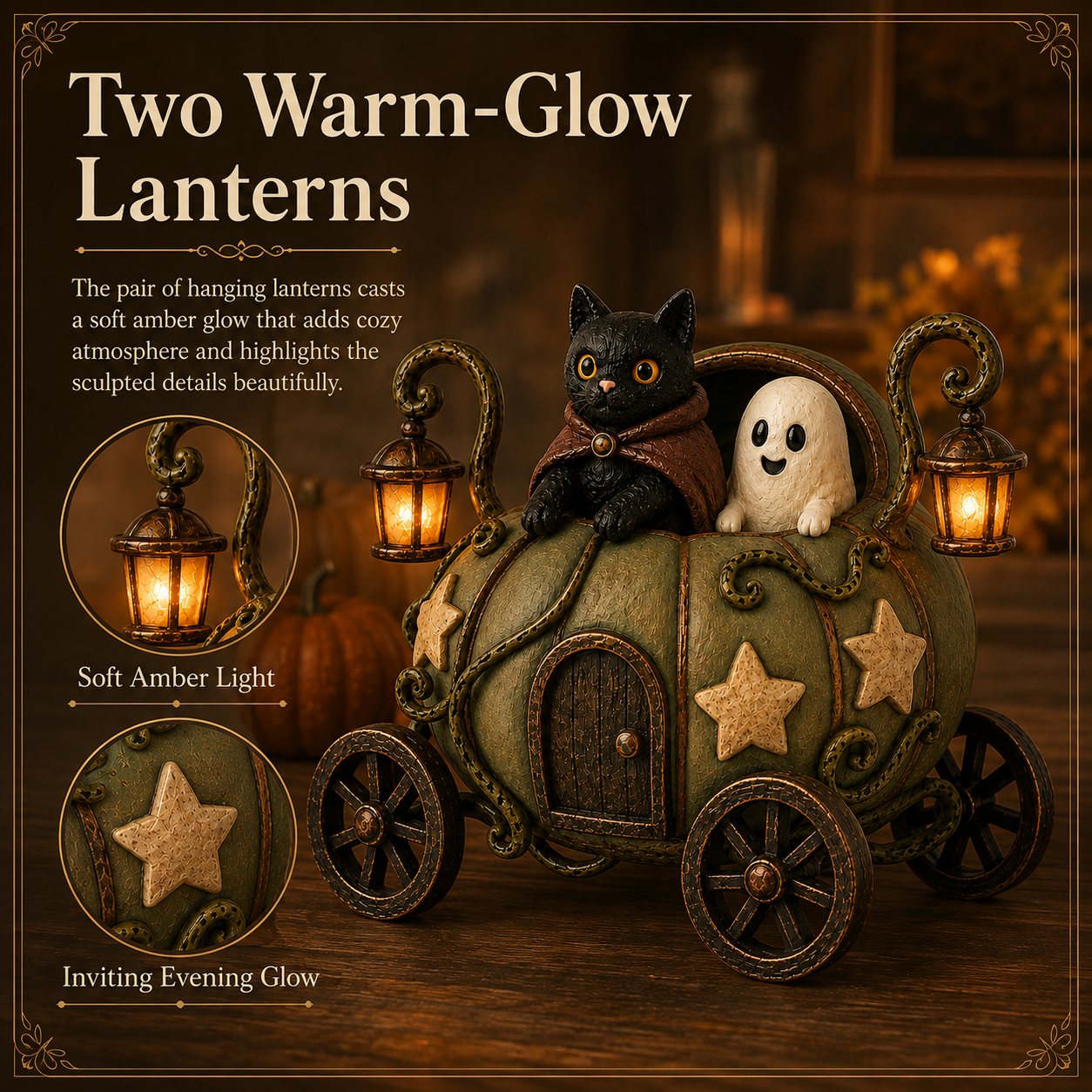 🎃👻🐈‍⬛ Lighted Whimsical Pumpkin Carriage with Cat & Ghost