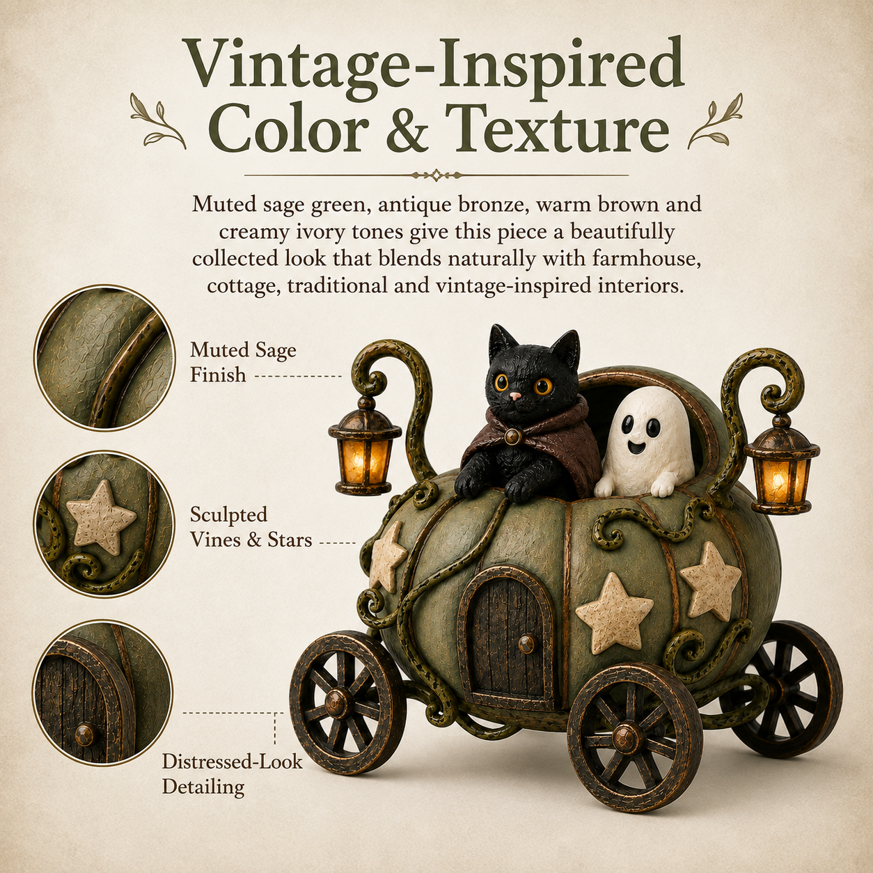 🎃👻🐈‍⬛ Lighted Whimsical Pumpkin Carriage with Cat & Ghost