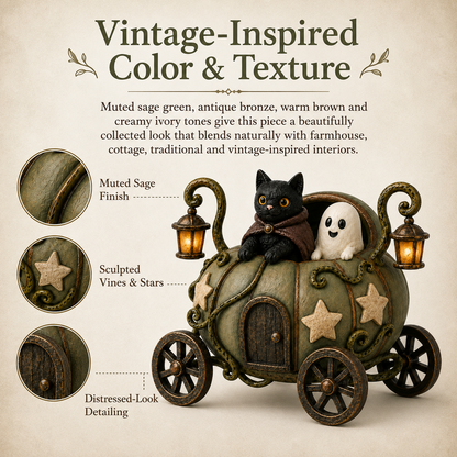 🎃👻🐈‍⬛ Lighted Whimsical Pumpkin Carriage with Cat & Ghost