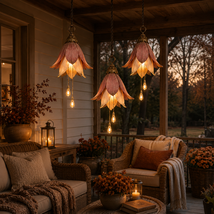 🌸✨ Set of 3 Vintage Hanging Flower Lights – Warm Glow Garden & Patio Decor