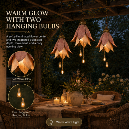 🌸✨ Set of 3 Vintage Hanging Flower Lights – Warm Glow Garden & Patio Decor