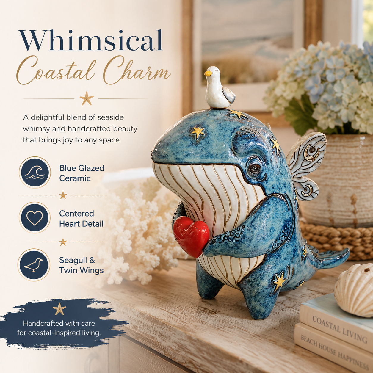 Whimsical Coastal Whale Sculpture