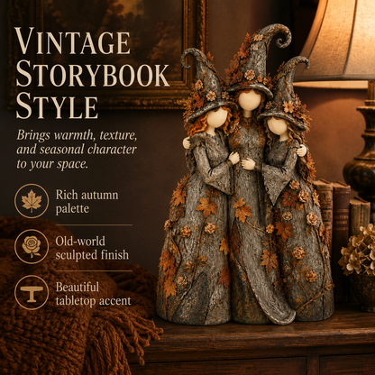 Vintage Autumn Witch Sisters Sculpture