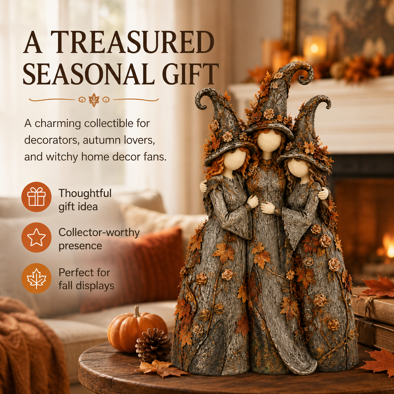 Vintage Autumn Witch Sisters Sculpture