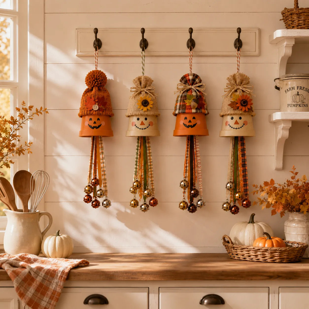 Rustic Fall Pumpkin Bell Hanging Decor
