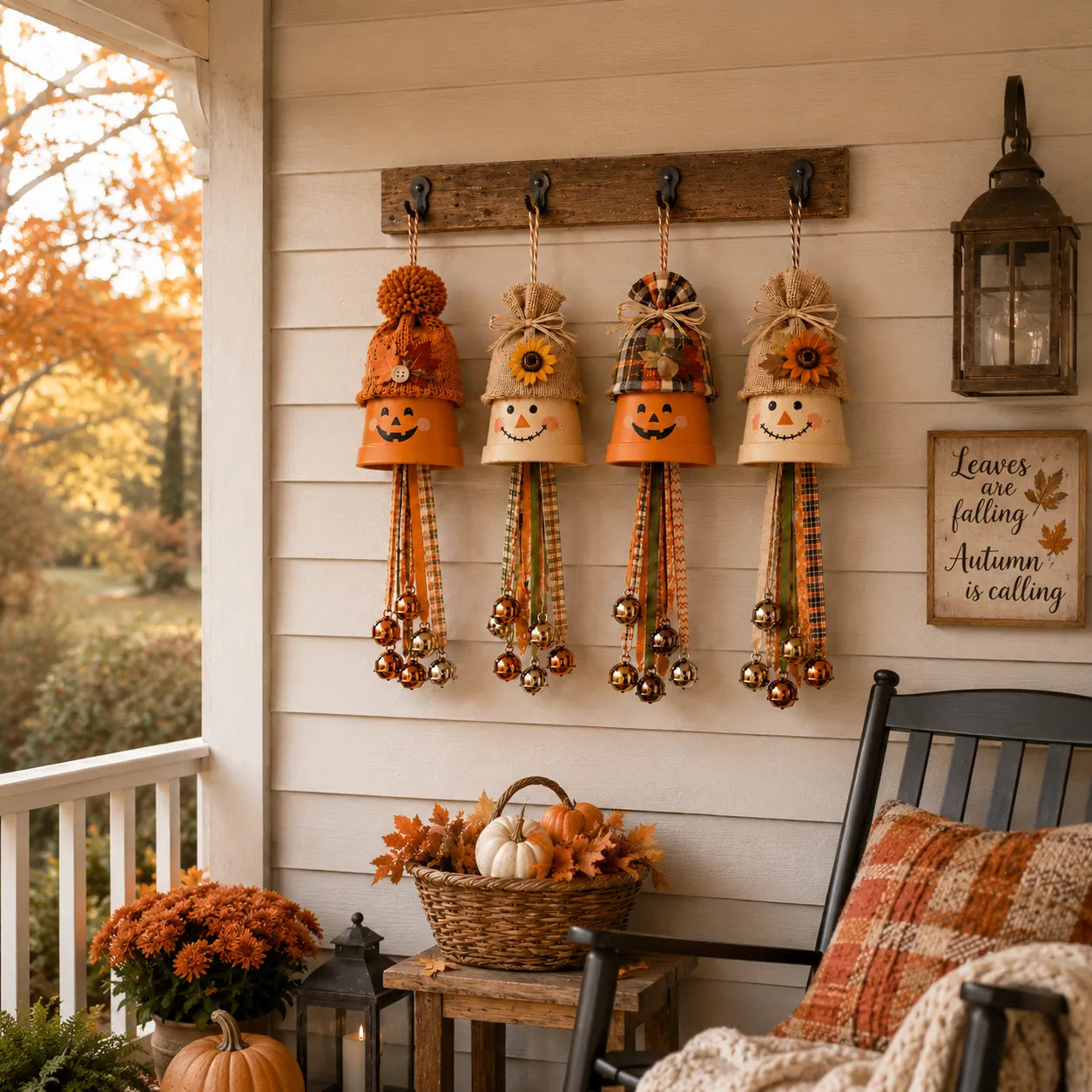 Rustic Fall Pumpkin Bell Hanging Decor