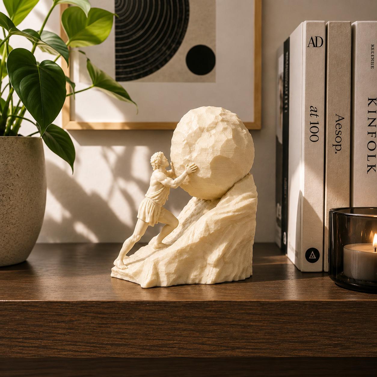 📚⛰️ Sisyphus Bookend – Symbolic Sculptural Book Holder for Strength, Persistence & Progress
