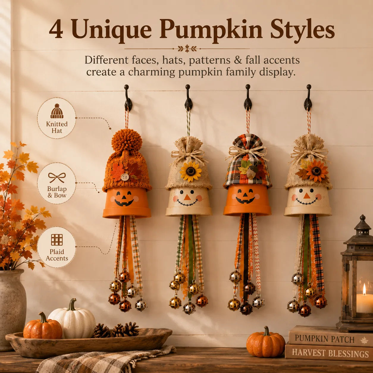 Rustic Fall Pumpkin Bell Hanging Decor