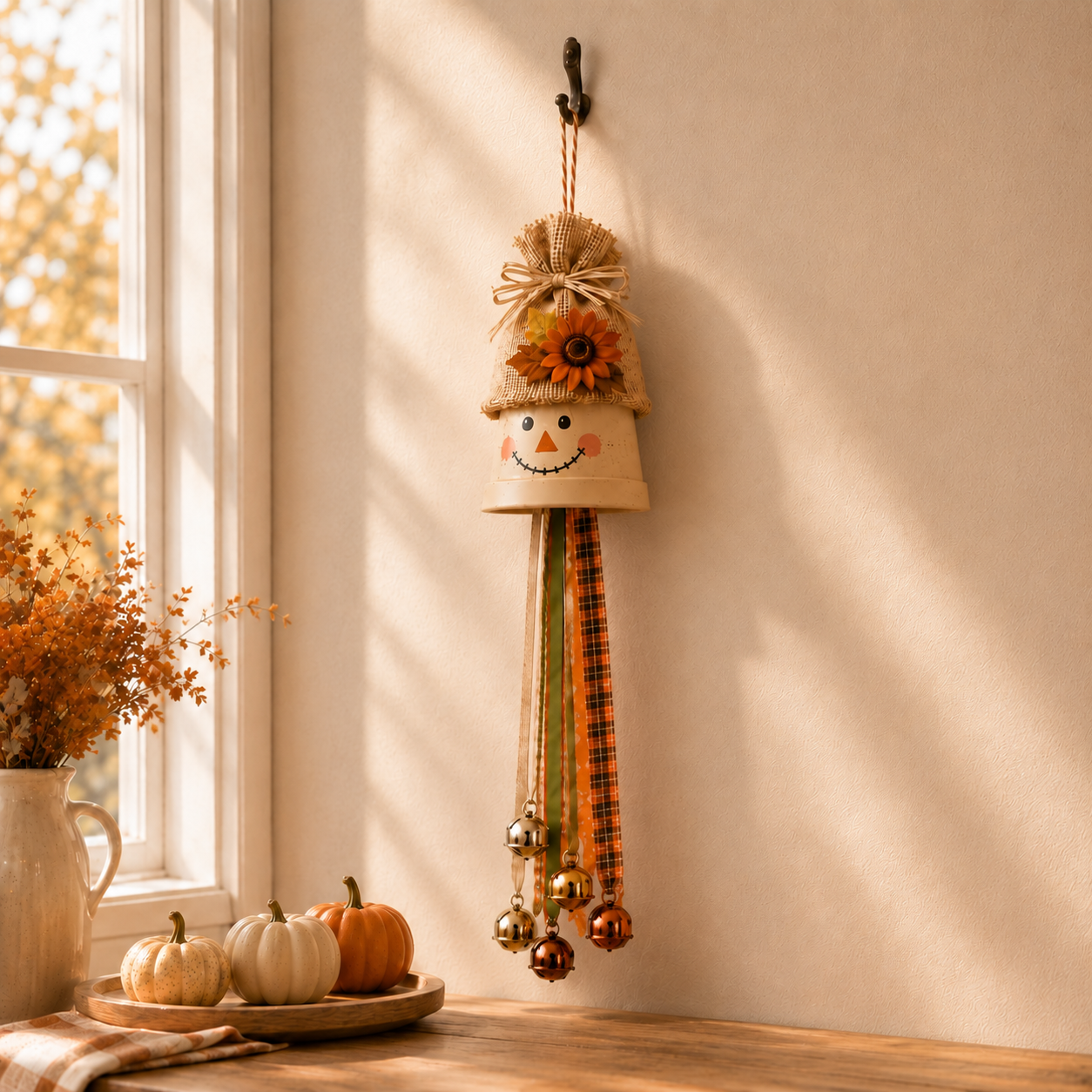 Rustic Fall Pumpkin Bell Hanging Decor