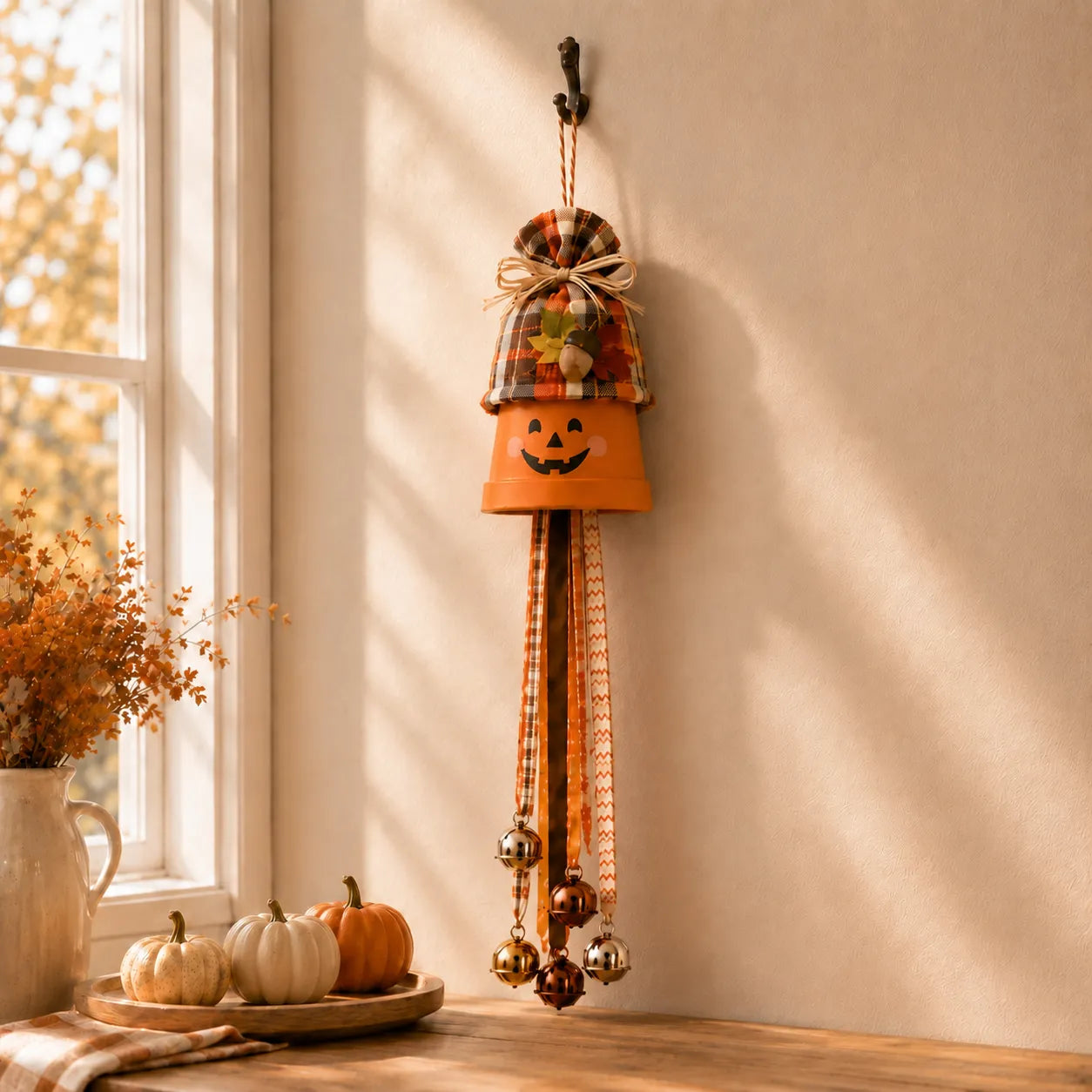 Rustic Fall Pumpkin Bell Hanging Decor