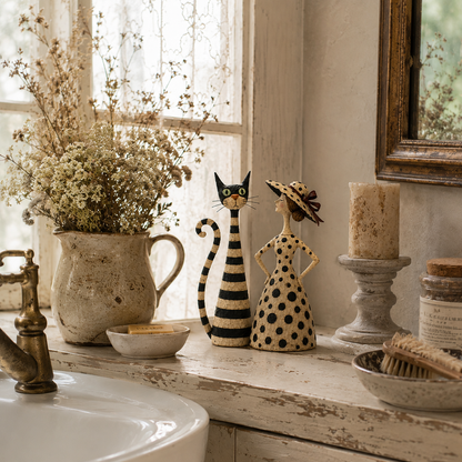 ✨Vintage  Cat & Lady Sculptures