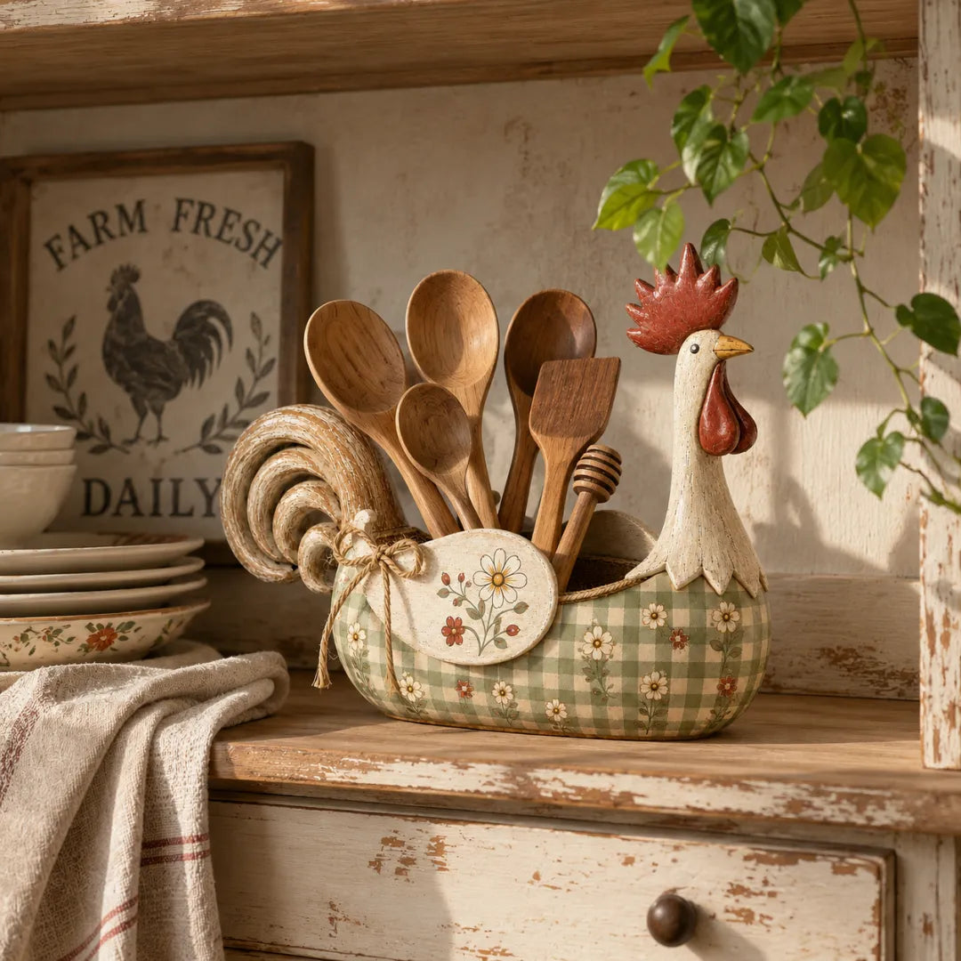 Vintage Farmhouse Rooster Utensil Holder