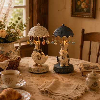 ☂️🐾 Vintage Rotating Umbrella Animal Lamp