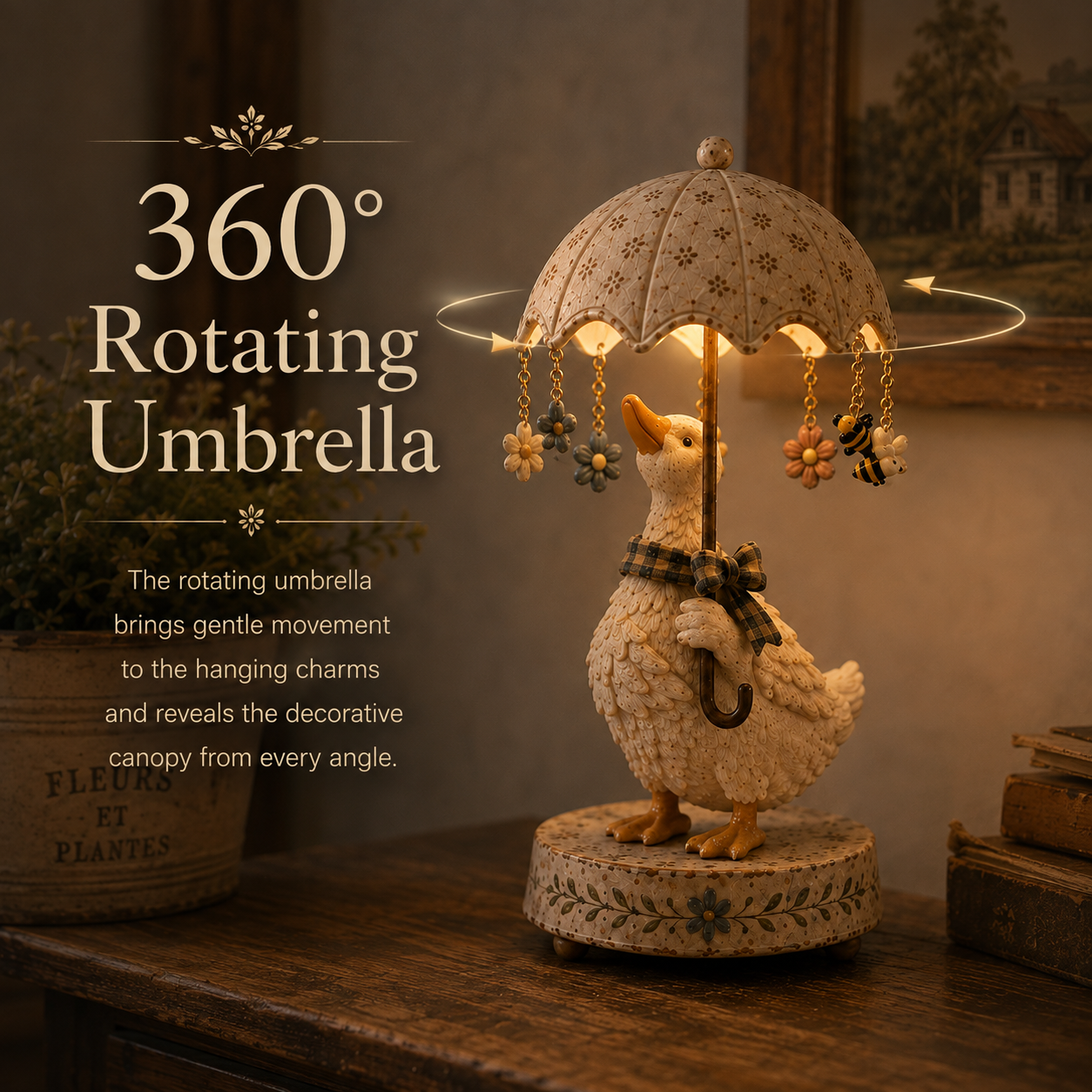 ☂️🐾 Vintage Rotating Umbrella Animal Lamp
