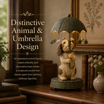 ☂️🐾 Vintage Rotating Umbrella Animal Lamp