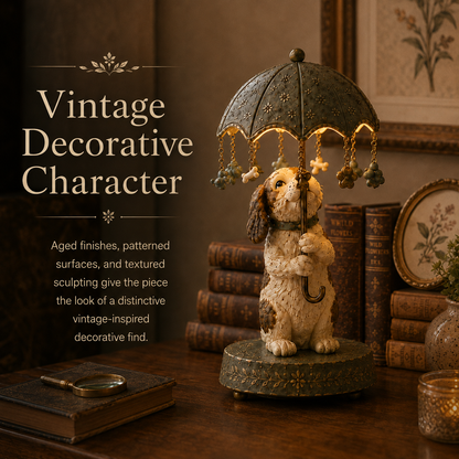 ☂️🐾 Vintage Rotating Umbrella Animal Lamp