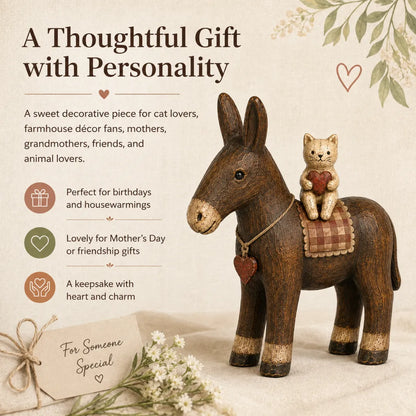 Rustic Donkey and Cat Friendship Figurine