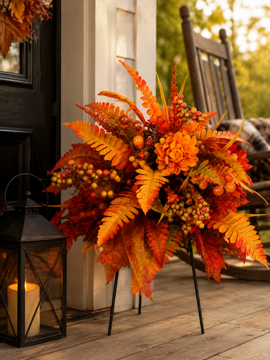 Autumn Harvest Floral Garden Stake Arrangement