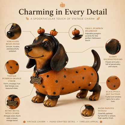 🐕Cute Halloween Dachshund Pumpkin Resin Figurine