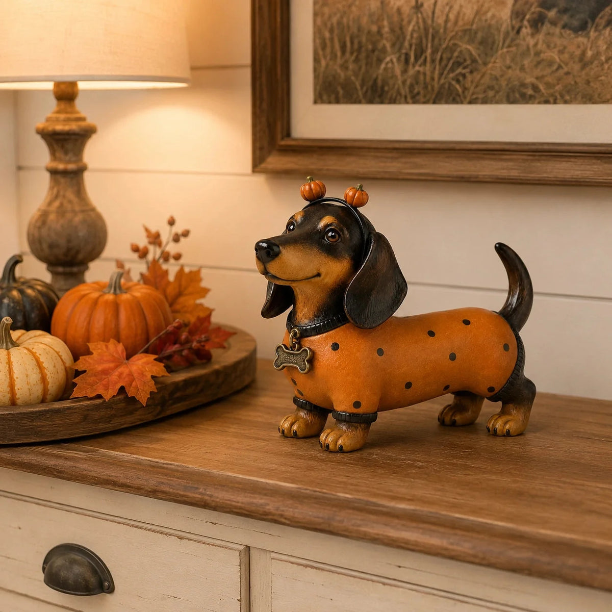 🐕Cute Halloween Dachshund Pumpkin Resin Figurine