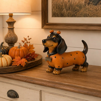 🐕Cute Halloween Dachshund Pumpkin Resin Figurine