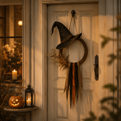 Vintage Witch Hat Woven Wreath