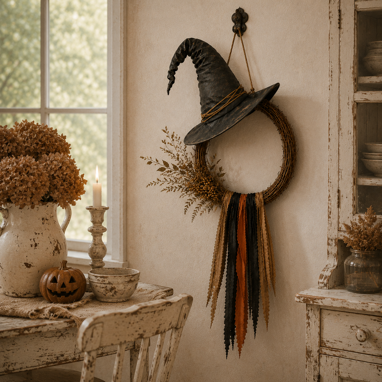 Vintage Witch Hat Woven Wreath