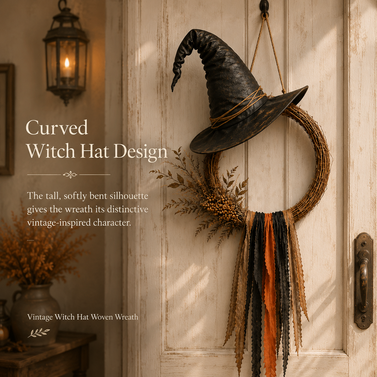 Vintage Witch Hat Woven Wreath