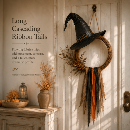 Vintage Witch Hat Woven Wreath