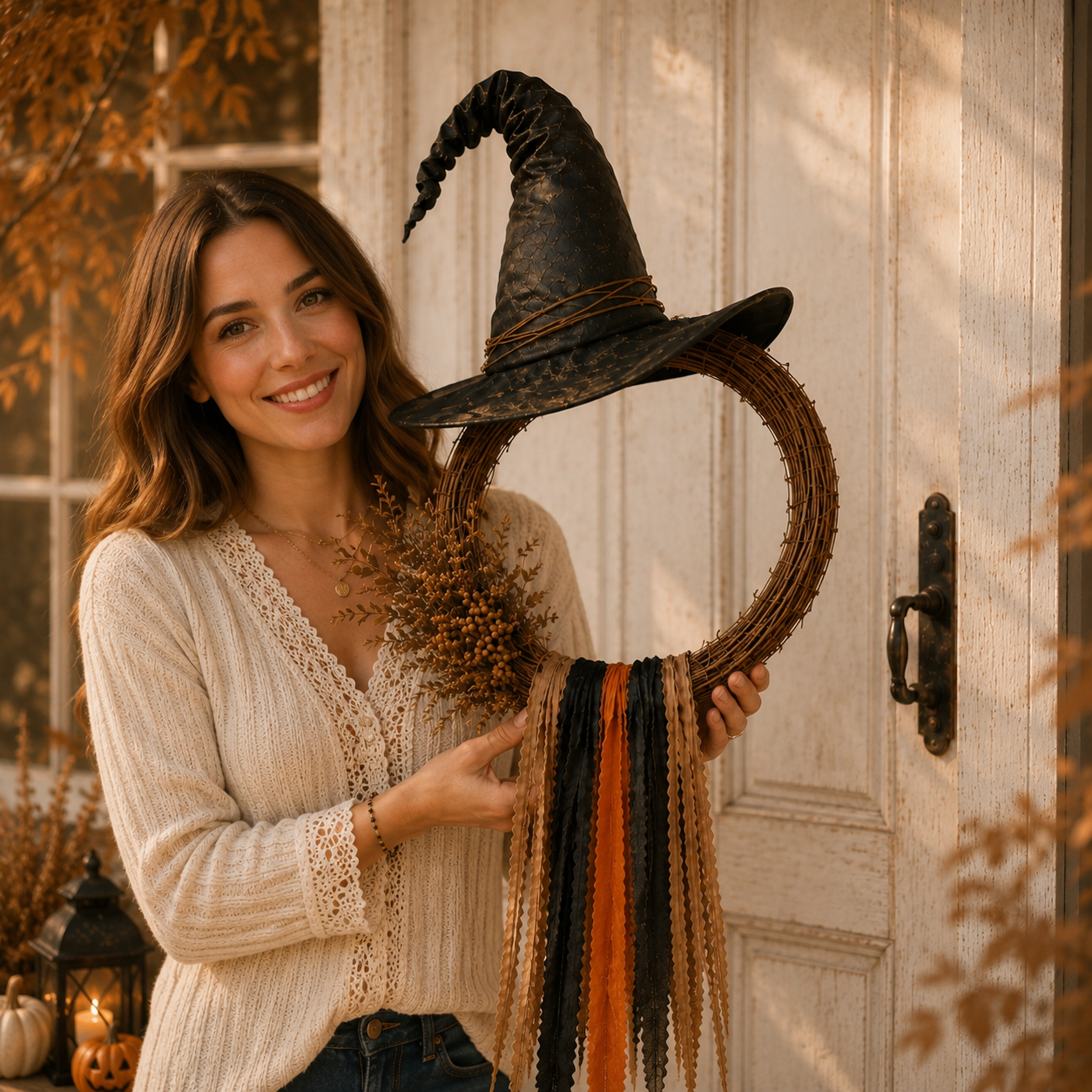 Vintage Witch Hat Woven Wreath