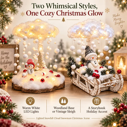 Lighted Snowfall Cloud Snowman Scene