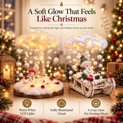 Lighted Snowfall Cloud Snowman Scene