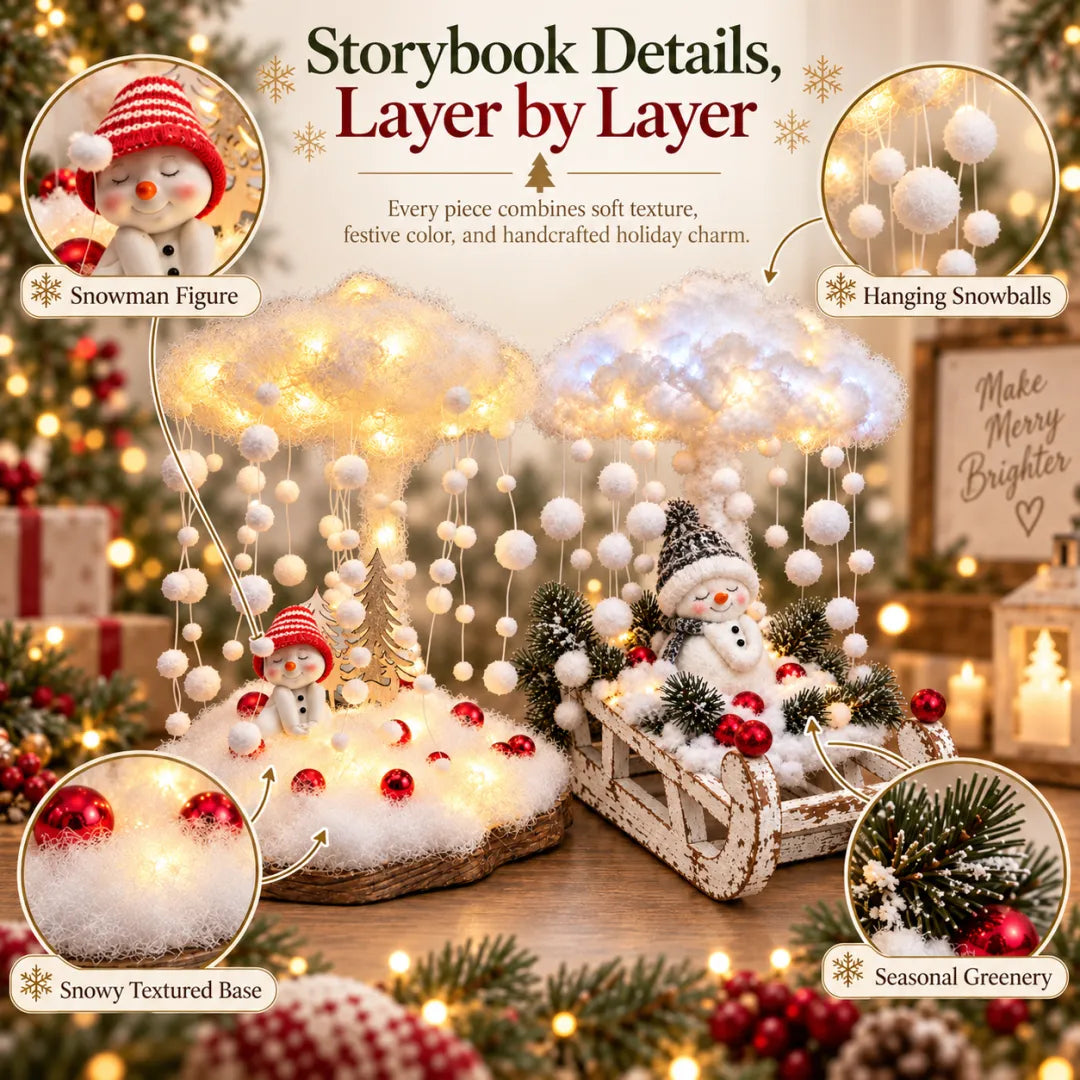 Lighted Snowfall Cloud Snowman Scene